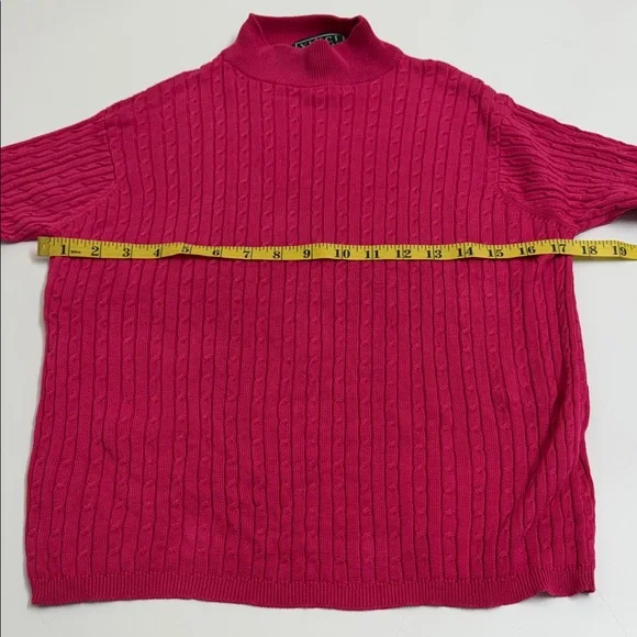 Vintage 100% Silk Cable Knit Mock Neck Lightweight Sweater Pink Size Large - Picture 4 of 6